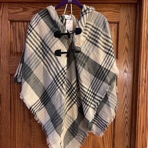 Plaid Hooded Poncho with Toggle Closures